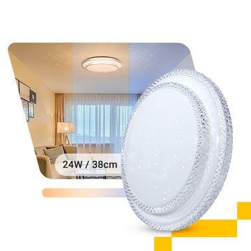 Lustre Plafon Cristal Led 38cm 24w Multicor Sobrepor Redondo
